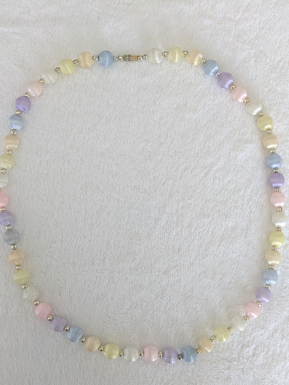 Vintage Pastel Silky Bead Necklace with Metallic Accents - Women’s Jewelry
